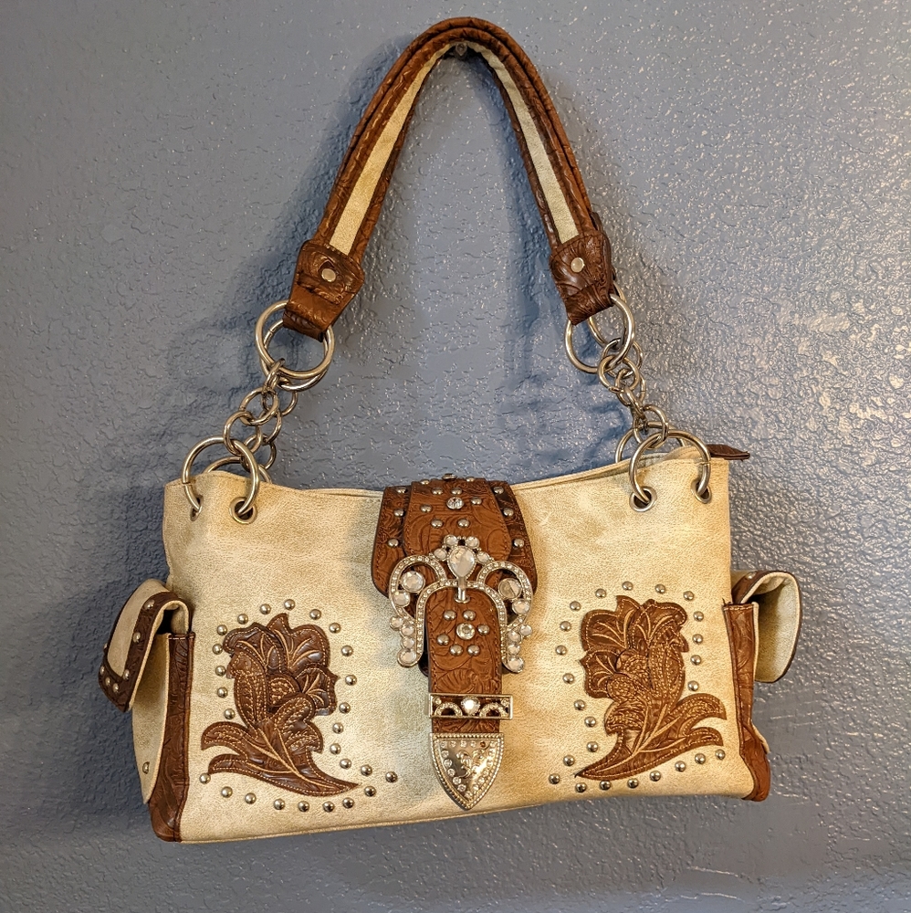 Western Tooled Faux Leather Concealed Carry Purse